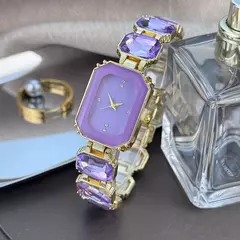 Feminino grande seção strass corrente retangular cor caso strass dial moda na internet