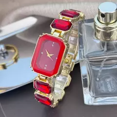 Feminino grande seção strass corrente retangular cor caso strass dial moda - Show Drop