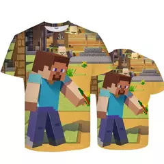 Imagem do 2025 3d mini minecraft jogo roupas meu mundo camiseta infantil manga curta verã