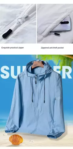Jaqueta com capuz UV para homens e mulheres, proteção solar impermeável, roup - Show Drop