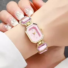 Relógio feminino elegante moda retângulo dial senhoras relógios de pulso de q - Show Drop