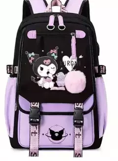 Purple Kuromi Melody School Bags para homens e mulheres, USB, Capacidade Laptop - loja online
