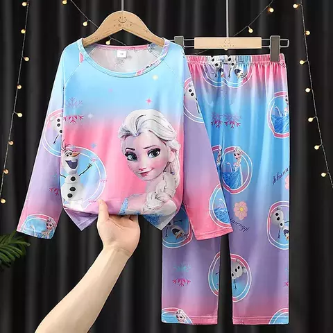 Novo congelado meninas pijamas anna elsa conjuntos de roupas infantis manga longa - comprar online