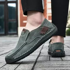 Sapatos masculinos casuais confortáveis deslizamento em mocassins de couro apar - Show Drop