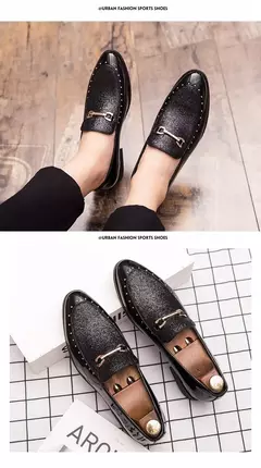 Homens vestido sapatos primavera outono deslizamento em couro de patente mocassi - loja online