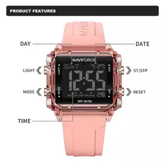 NAVIFORCE-Relógio Digital Desportivo LED Feminino com Pulseira de Silicone,