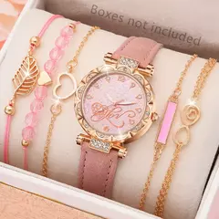 6 pçs conjunto relógio para mulheres de luxo couro analógico senhoras quartzo - comprar online