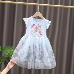 2024 novo unicórnio verão vestidos de princesa manga voadora crianças vestido - loja online