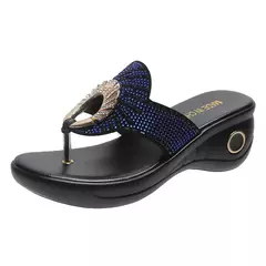 ? 2025 verão flip flops feminino decoração de metal cunhas sandálias strass - comprar online