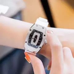 Nova moda de luxo tonneau pulseira relógios para mulher cristal aço inoxidáve