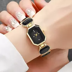 Relógio feminino elegante moda retângulo dial senhoras relógios de pulso de q - Show Drop