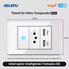 DELEFU 4*2 Vidro Temperado Branco Tomada Padrão Brasil com Dupla USB Tipo C Tom - comprar online