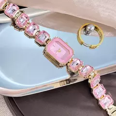 Feminino grande seção strass corrente retangular cor caso strass dial moda na internet