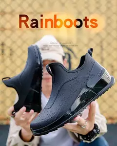 Botas de cano curto masculino, botas de chuva monocromáticas, sapatos de pesca - comprar online