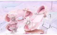 Imagem do Meninas elegantes crianças sapatos de cristal verão glitter sapatos salto alto