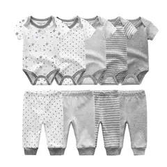 9 pçs/lote unissex recém-nascido bodysuits + calças conjuntos de roupas