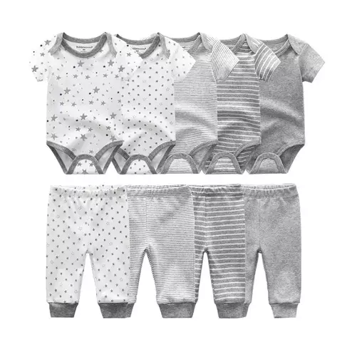 9 pçs/lote unissex recém-nascido bodysuits + calças conjuntos de roupas