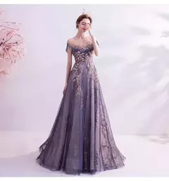 Vestidos de noite femininos de luxo vestidos roxos reunião anual aniversário e casamento - comprar online