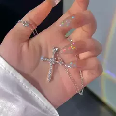 Y2k rosa cristal coração pingente colar feminino doce legal menina punk claví na internet