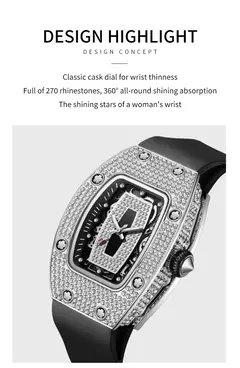 Nova moda de luxo tonneau pulseira relógios para mulher cristal aço inoxidáve - Show Drop