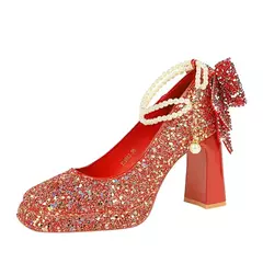 Banquete de casamento novo doce pérolas de um comprimento salto alto feminino s - comprar online