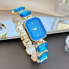Feminino grande seção strass corrente retangular cor caso strass dial moda - comprar online