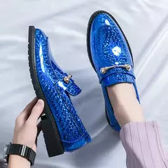 Imagem do Sapatos de couro brilhantes para homens, mocassins luxuosos, sapatos de banquete