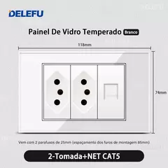 DELEFU 4*2 Vidro Temperado Branco Tomada Padrão Brasil com Dupla USB Tipo C Tom - comprar online