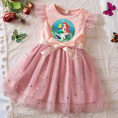 O vestido da pequena princesa sereia para menina, mangas voadoras, vestido de la na internet