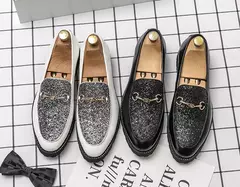Homens vestido sapatos primavera outono deslizamento em couro de patente mocassi - loja online