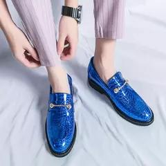 Imagem do Sapatos de couro brilhantes para homens, mocassins luxuosos, sapatos de banquete