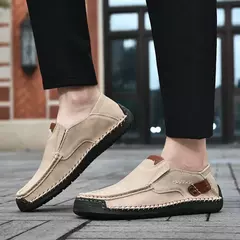Imagem do Sapatos masculinos casuais confortáveis deslizamento em mocassins de couro apar