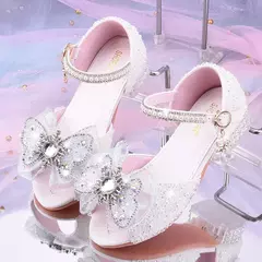 Meninas elegantes crianças sapatos de cristal verão glitter sapatos salto alto - Show Drop