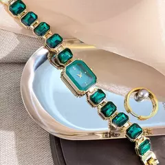 Imagem do Feminino grande seção strass corrente retangular cor caso strass dial moda