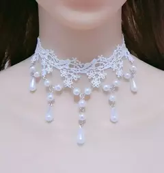 Colar de pingente branco gótico para mulheres, gargantilha de renda, joia para casamento - comprar online