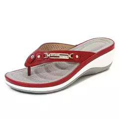 Imagem do Chinelos femininos vermelhos 2025 sapatos de verão para mulheres moda botão plataforma