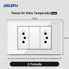 Imagem do DELEFU 4*2 Vidro Temperado Branco Tomada Padrão Brasil com Dupla USB Tipo C Tom