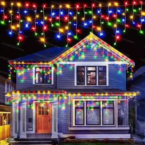 Cortina de led sincelo corda luzes de fadas guirlanda remoto ao ar livre para o