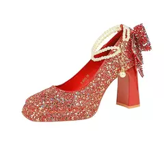 Banquete de casamento novo doce pérolas de um comprimento salto alto feminino s - comprar online