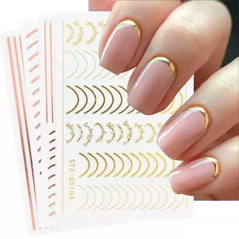 6 peças de fita listrada 3D para unhas, adesivos de linha, decalques de letras metálicas em ouro rosa, curvo - comprar online