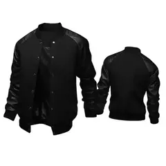 Casacos de Beisebol Patchwork para Homens, Luva PU, Jaquetas com Gola Alta, Gold - Show Drop