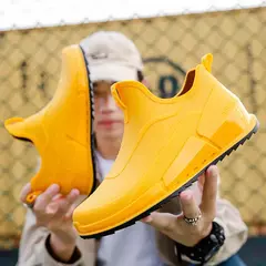 Imagem do Botas de cano curto masculino, botas de chuva monocromáticas, sapatos de pesca