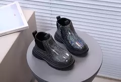Outono crianças espelho botas de couro meninas malha botas curtas pequena princesa - comprar online
