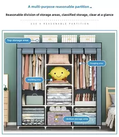 Dobrável haste dupla guarda-roupa quarto roupas armário mais organizador