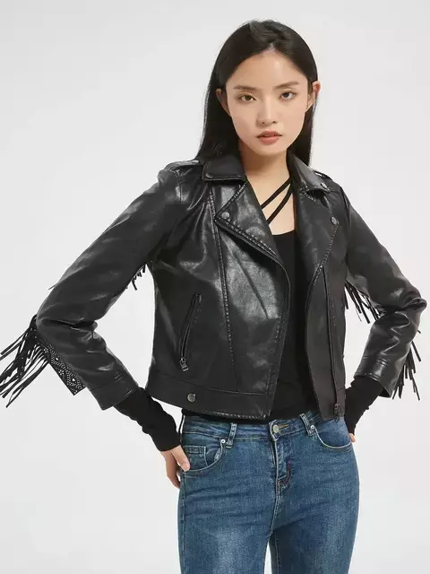 Jaquetas de couro de carneiro vintage feminino, casacos de rua femininos, moda couboy - comprar online