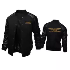 Imagem do Casacos de Beisebol Patchwork para Homens, Luva PU, Jaquetas com Gola Alta, Gold