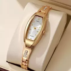 Imagem do Nova moda de luxo tonneau pulseira relógios para mulher cristal aço inoxidáve