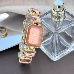 Imagem do Feminino grande seção strass corrente retangular cor caso strass dial moda