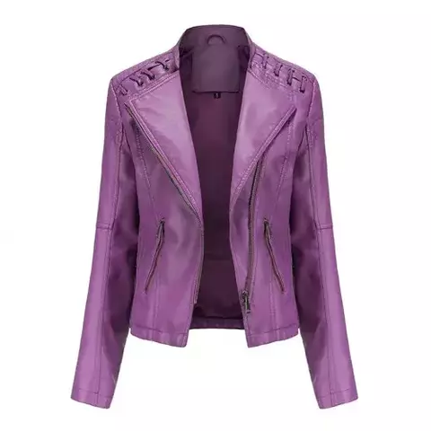 12 cor do plutônio jaqueta feminina lapela zip-up casaco de couro feminino S-4X - comprar online