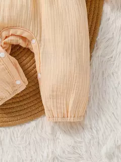 Bebê menina plissado manga manga comprida blusa arco frente macacão, macacão - comprar online